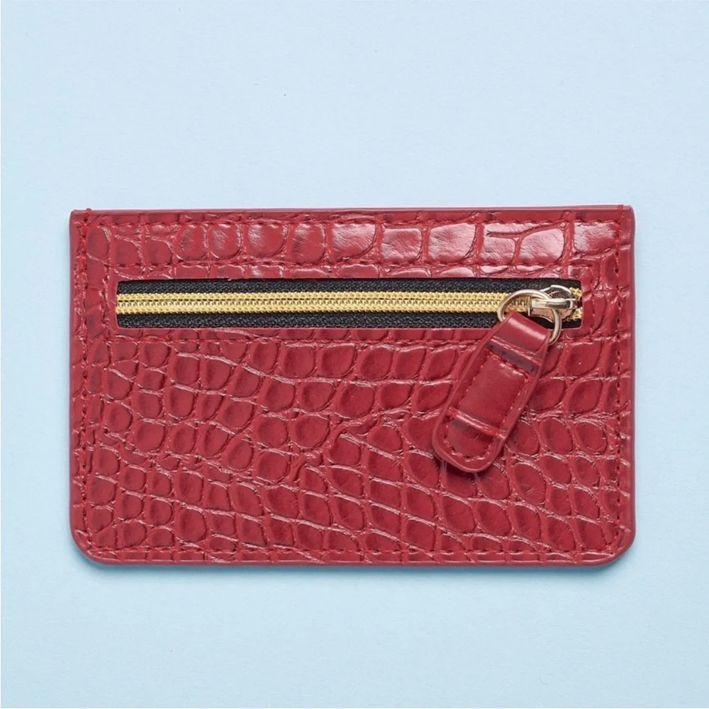 B-Low the Belt ID Card Case with Zipper Pocket Red Croc Embossed